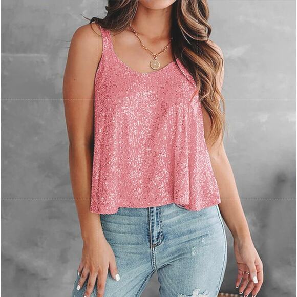 New! LOFT Sequin Shell tank pink Top , XS - Picture 9 of 9